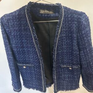 Zara Women's Navy Tweed Blazer